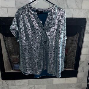 Blue and Black Short Sleeve Boxy Button Down Shirt
